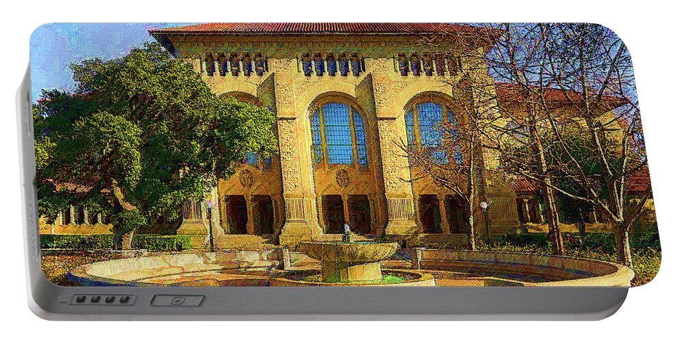 Stanford Portable Battery Charger featuring the mixed media Stanford University by DJ Fessenden