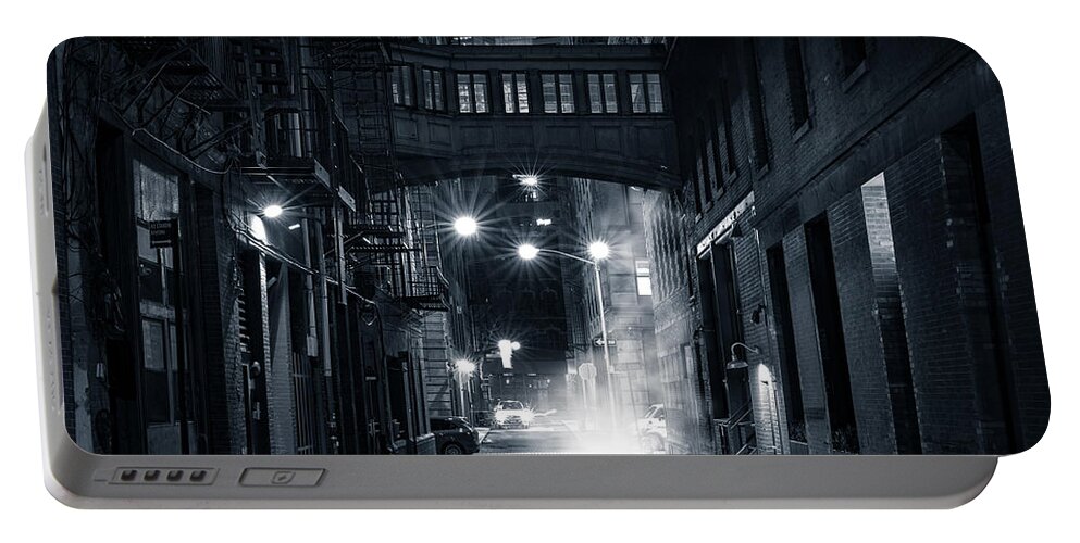 Alley Portable Battery Charger featuring the photograph Staple street skybridge by night by Mihai Andritoiu