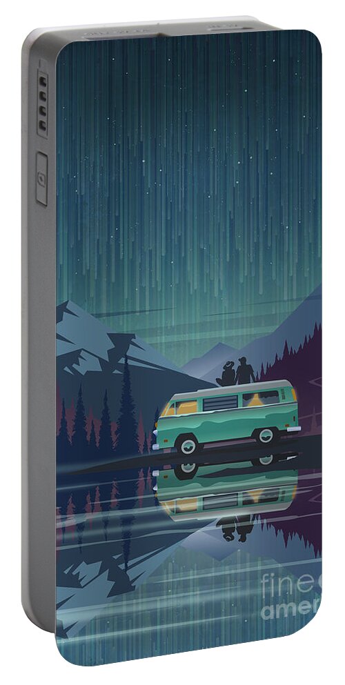 Vanlife Portable Battery Charger featuring the painting Star light vanlife by Sassan Filsoof