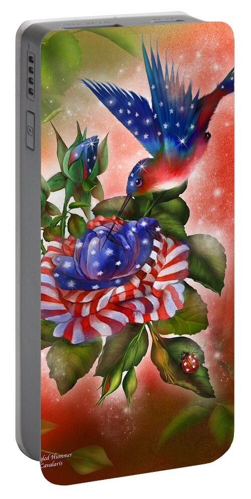 Carol Cavalaris Portable Battery Charger featuring the mixed media Star Spangled Hummer by Carol Cavalaris