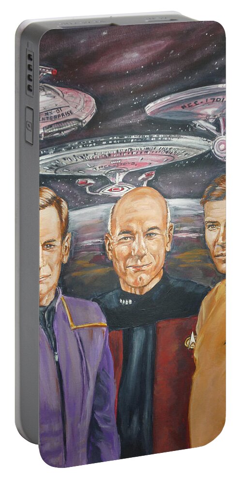 Star Trek Portable Battery Charger featuring the painting Star trek tribute Enterprise Captains by Bryan Bustard