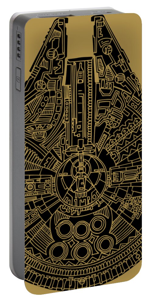 #faatoppicks Portable Battery Charger featuring the mixed media Star Wars Art - Millennium Falcon - Black by Studio Grafiikka