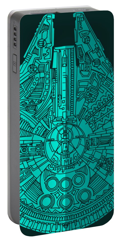 Millennium Portable Battery Charger featuring the mixed media Star Wars Art - Millennium Falcon - Blue 02 by Studio Grafiikka
