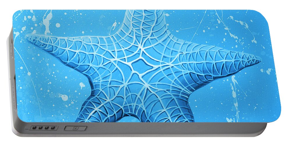 Starfish Portable Battery Charger featuring the painting Starfish in Blue by William Love