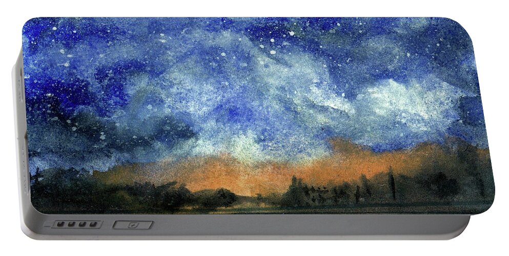 Lake Portable Battery Charger featuring the painting Starry Night Across Our Lake by Randy Sprout