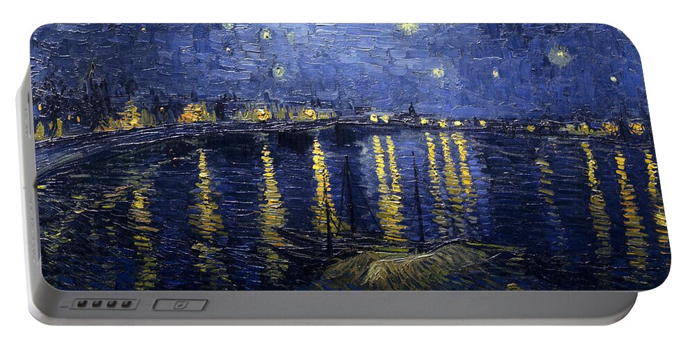  Starry Portable Battery Charger featuring the painting Starry Night Over The Rhone by Pam Neilands