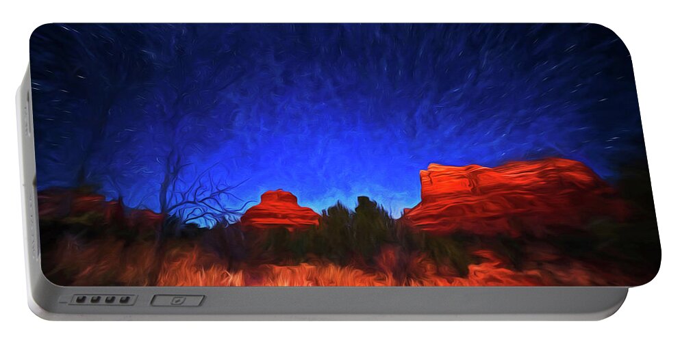 Sedona Portable Battery Charger featuring the photograph Starry Sky over Bell Rock in Sedona AZ Arizona Painterly by Toby McGuire
