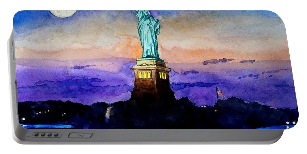 Statue Of Liberty Portable Battery Charger featuring the painting Statue of Liberty New York by Christopher Shellhammer