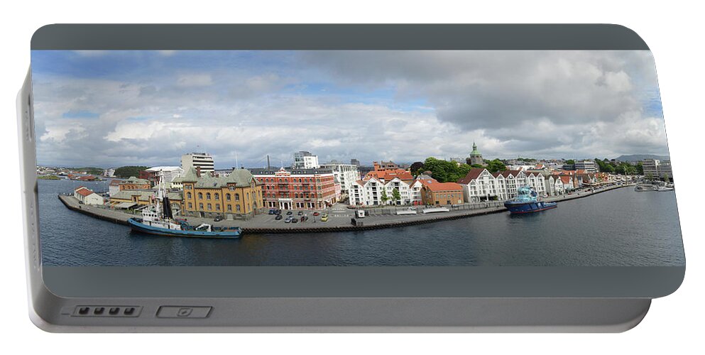 Stavanger Portable Battery Charger featuring the photograph Stavanger Harbour Panorama by Terence Davis