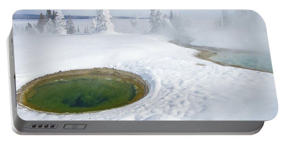 Yellowstone Portable Battery Charger featuring the photograph Steam and Snow by Gary Lengyel