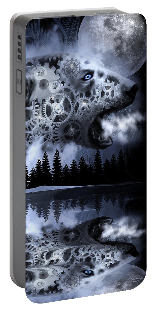 Digital Art Portable Battery Charger featuring the digital art Steampunk Polar Bear Landscape by Artful Oasis