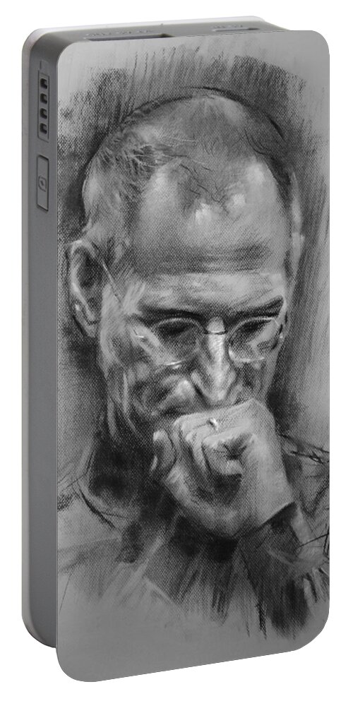 Steve Jobs Portable Battery Charger featuring the drawing Steve Jobs by Ylli Haruni