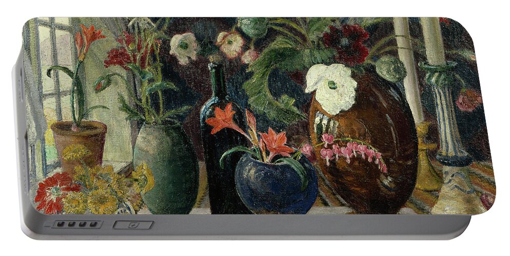 Nikolai Astrup Portable Battery Charger featuring the painting Still life by O Vaering