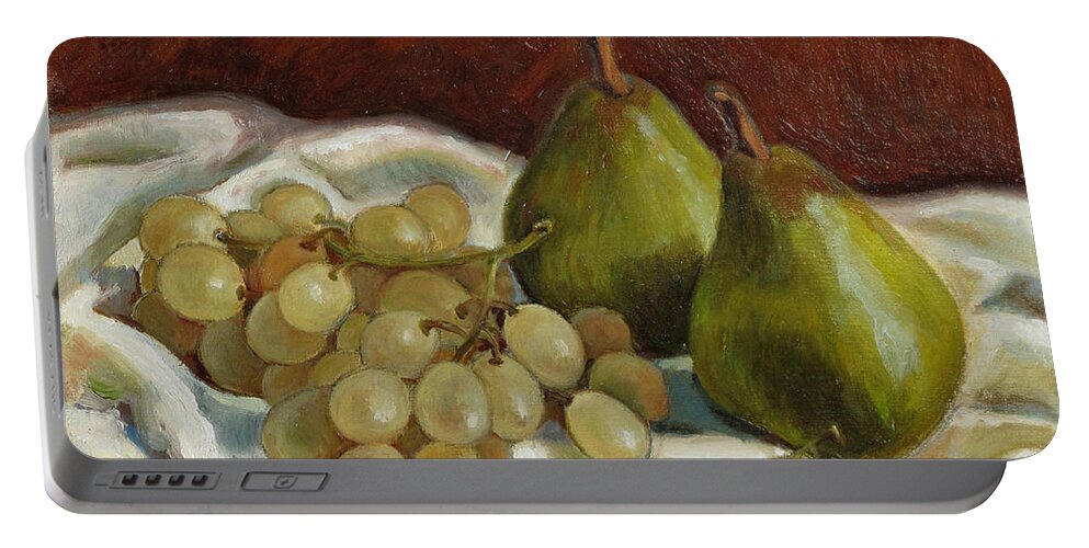 Still Life Portable Battery Charger featuring the painting Still Life with French Grapes by Raimonda Jatkeviciute-Kasparaviciene