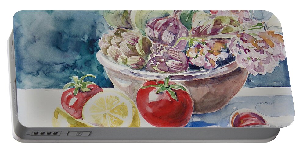 Lemon Portable Battery Charger featuring the painting Still Life with Lemon by Ingrid Dohm