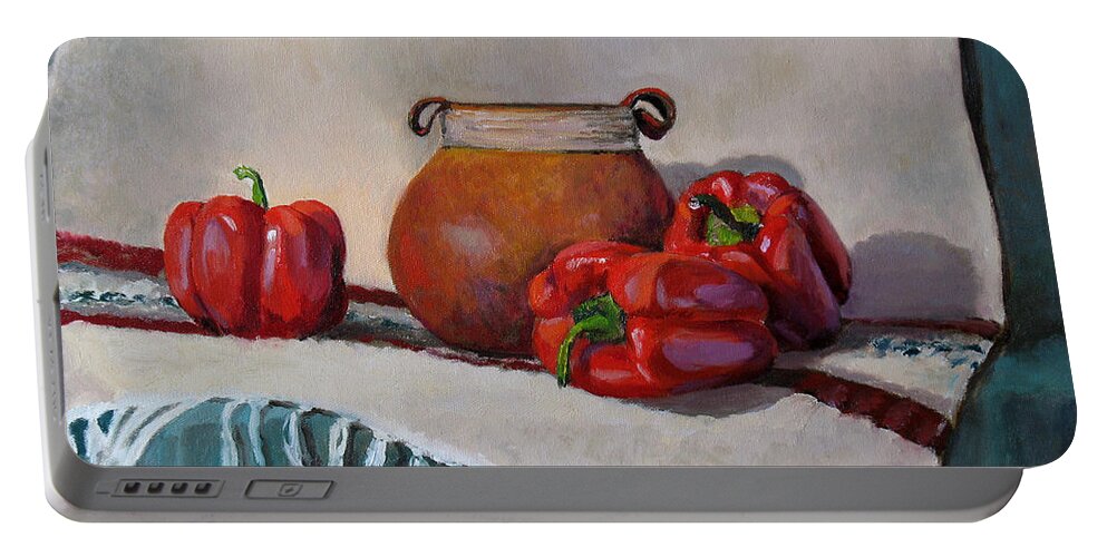 Impressionism Portable Battery Charger featuring the painting Still Life With Red Peppers by Keith Burgess