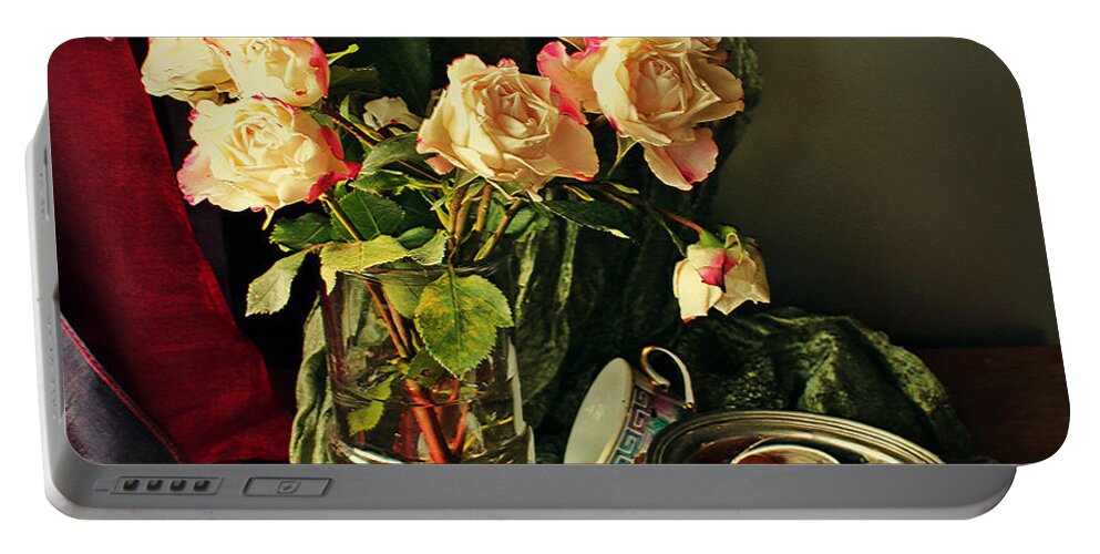 Still Life Portable Battery Charger featuring the photograph Still life with roses by Binka Kirova