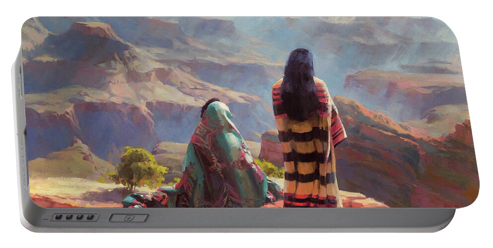 Southwest Portable Battery Charger featuring the painting Stillness by Steve Henderson