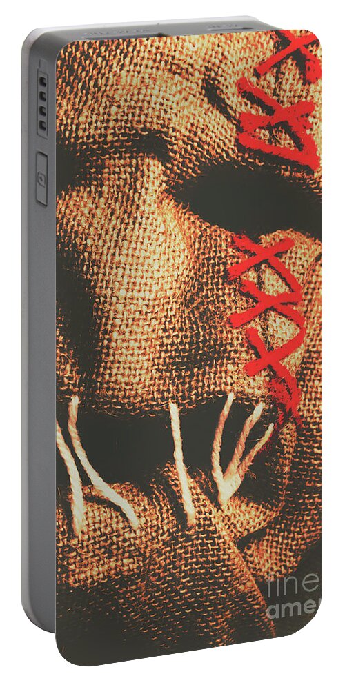 Evil Portable Battery Charger featuring the photograph Stitched up madness by Jorgo Photography