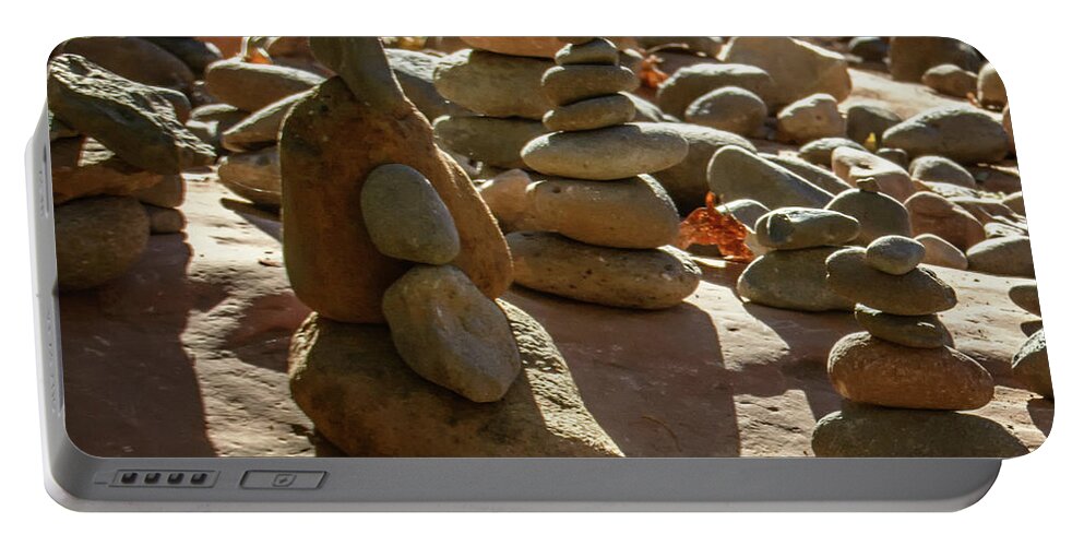 Stones Portable Battery Charger featuring the photograph Stone Cairns 7791-101717-1cr by Tam Ryan