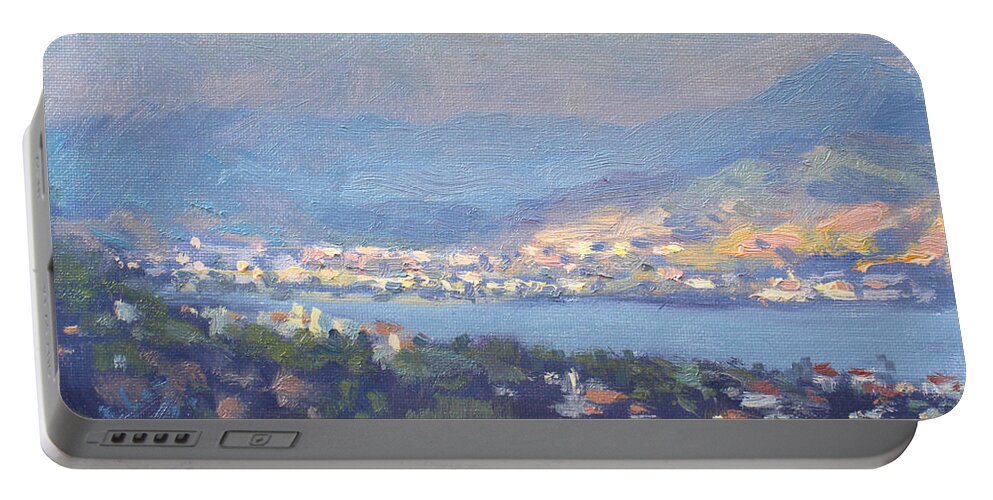 Storm Portable Battery Charger featuring the painting Storm over Dilesi and Evia Island by Ylli Haruni