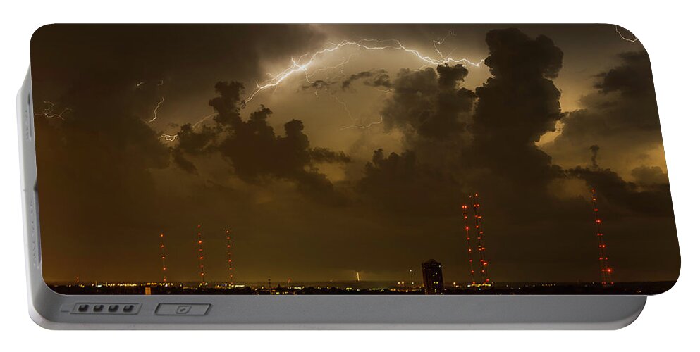Lightening Portable Battery Charger featuring the photograph Storm over Milwaukee #1 by John Roach