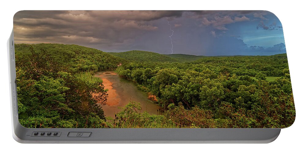 Storm Portable Battery Charger featuring the photograph Storm over the Current River by Robert Charity