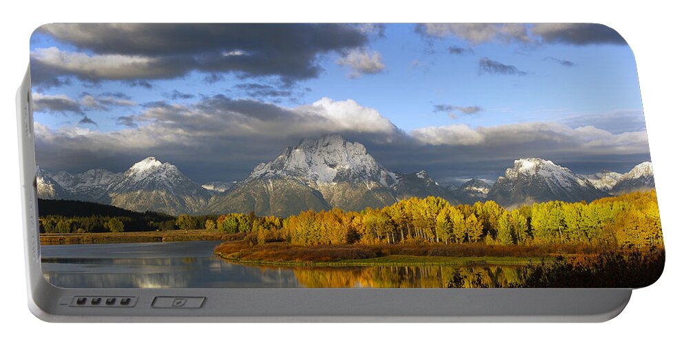 Storm Portable Battery Charger featuring the photograph Storm over the Ox Bow and Mt Moran by Gary Langley