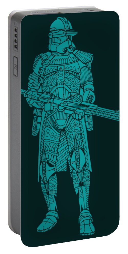 Stormtrooper Portable Battery Charger featuring the mixed media Stormtrooper Samurai - Star Wars Art - Blue 03 by Studio Grafiikka