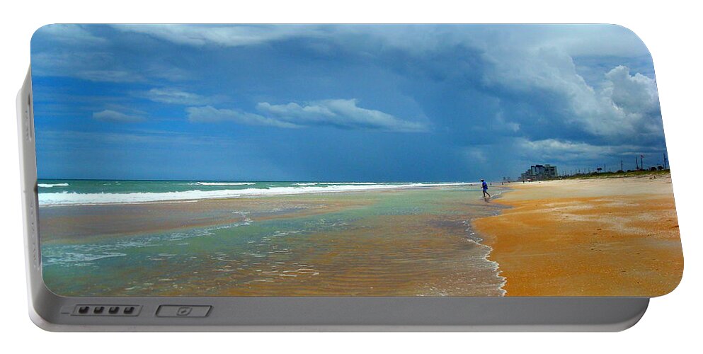 Beach Portable Battery Charger featuring the photograph Stormy Day Ormond by Julie Pappas