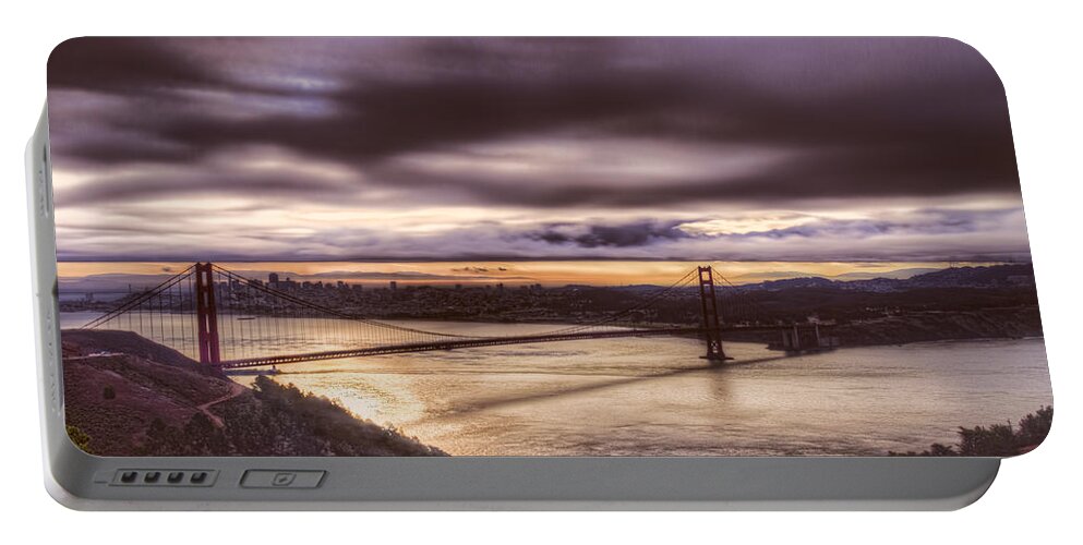Bridge Portable Battery Charger featuring the photograph Stormy Morning SF Bay Bridge by Bruce Bottomley