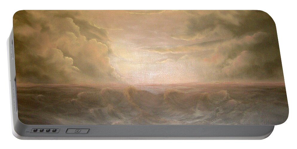 Pink And Gray Tones Portable Battery Charger featuring the painting Stormy Night by Sandy Dusek
