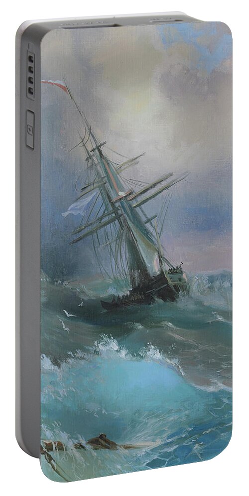 Russian Artists New Wave Portable Battery Charger featuring the painting Stormy Sails by Ilya Kondrashov