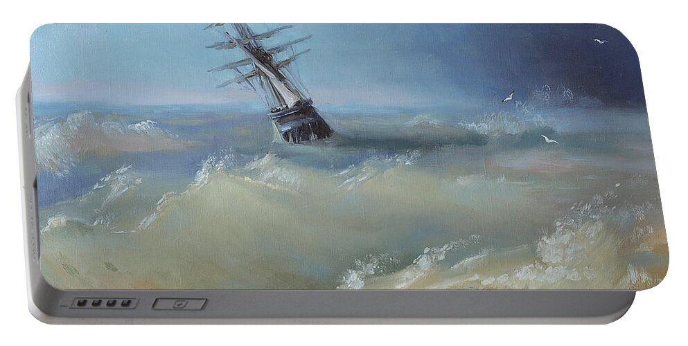 Russian Artists New Wave Portable Battery Charger featuring the painting Stormy Waters by Ilya Kondrashov
