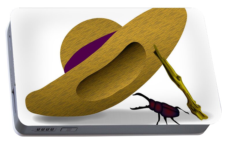  Portable Battery Charger featuring the digital art Straw Hat And Stag beetle by Moto-hal