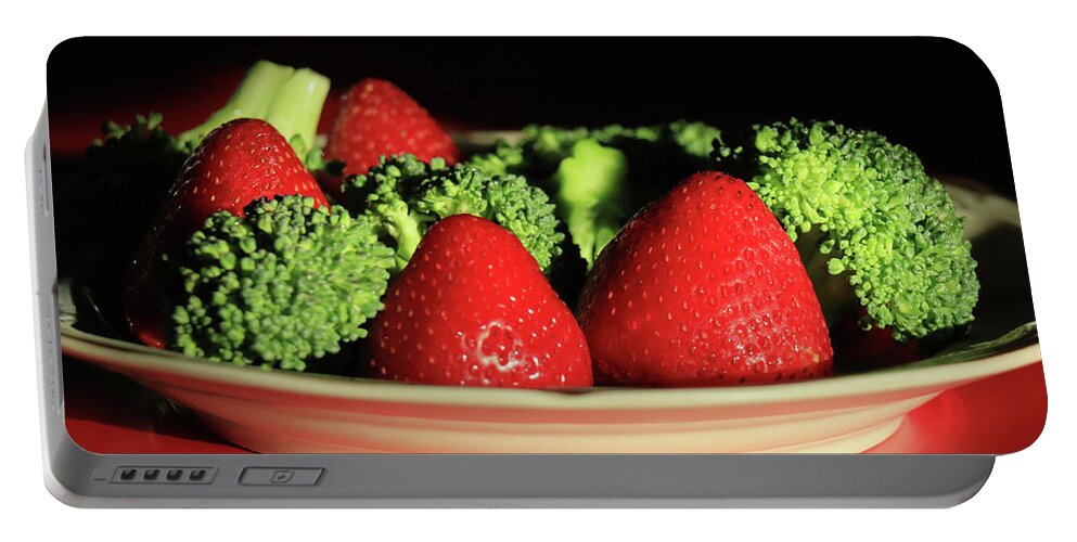 Strawberry Portable Battery Charger featuring the photograph Strawberries and Broccoli by Lori Deiter