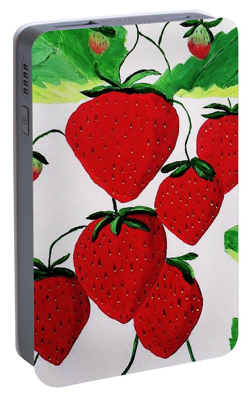 Strawberries Portable Battery Charger featuring the painting Strawberries by Rodney Campbell