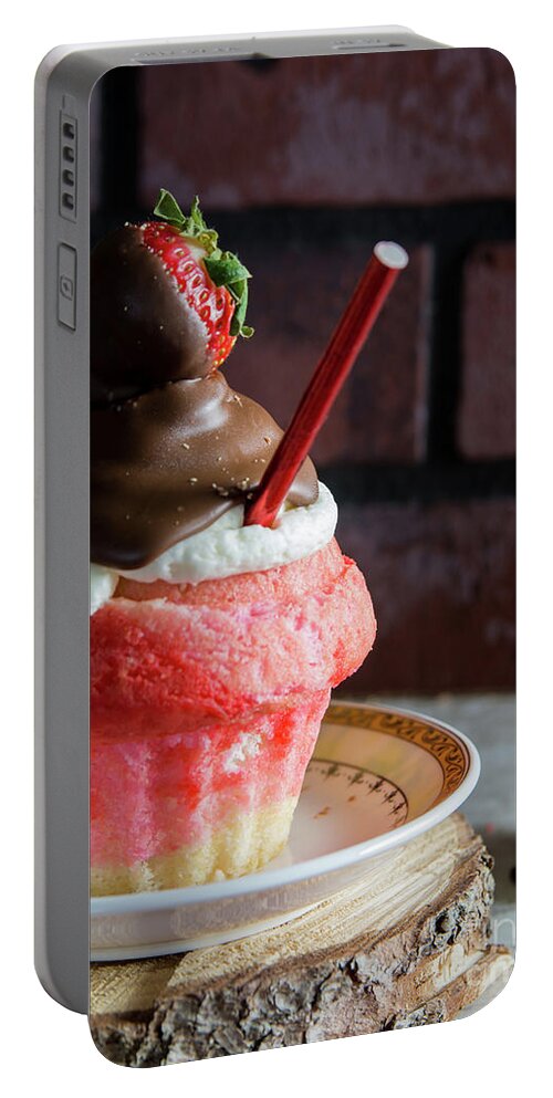 Cake Portable Battery Charger featuring the photograph Strawberry Sundae by Deborah Klubertanz