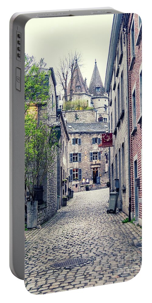 Sky Portable Battery Charger featuring the photograph street in town Durbuy by Ariadna De Raadt