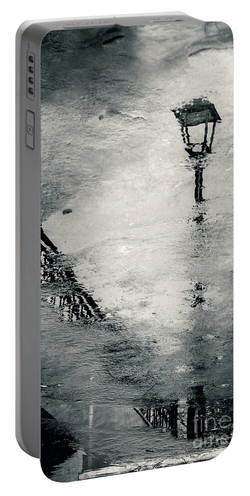 Art Portable Battery Charger featuring the photograph Street lamps and wet pavement at evening by Dimitar Hristov