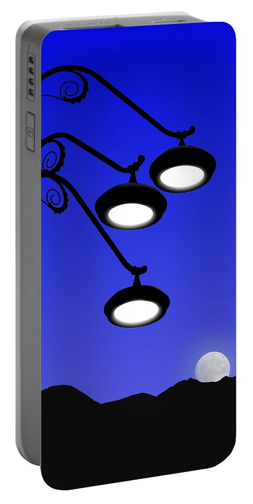 Street Light Portable Battery Charger featuring the photograph Street Light and Moonrise by Joe Bonita
