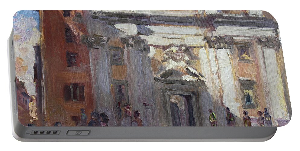 Rome Portable Battery Charger featuring the painting Street Musicians Pzza San Silvestri Rome by Ylli Haruni