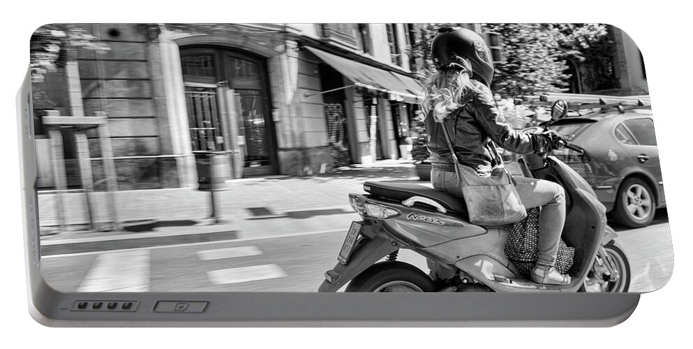 Barcelona Portable Battery Charger featuring the photograph Street Photo Motorbike Barcelona by Chuck Kuhn
