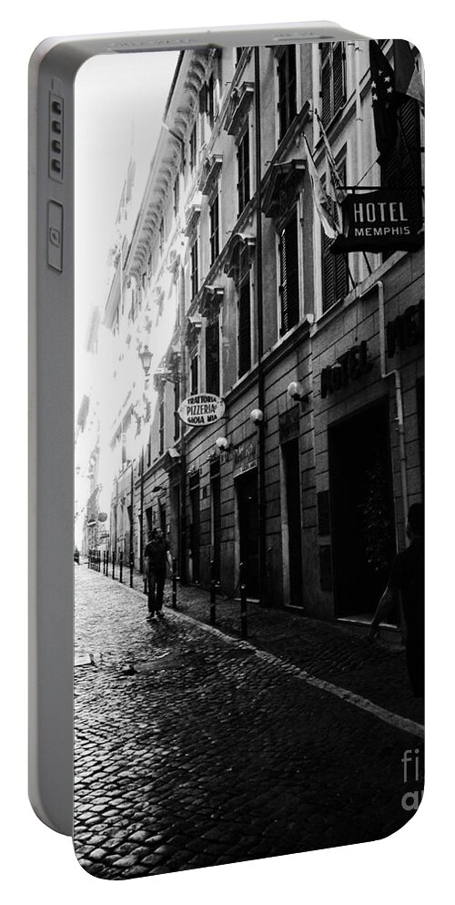 Rome Portable Battery Charger featuring the photograph Streets of Rome 2 Black and White by Angela Rath