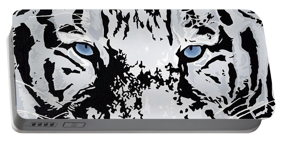 White Tiger Portable Battery Charger featuring the painting Strength And Beauty by Cheryl Bowman