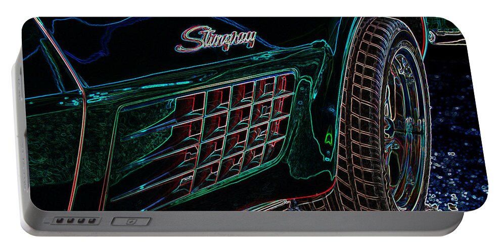Corvette Portable Battery Charger featuring the digital art Stringray Neon by Darrell Foster
