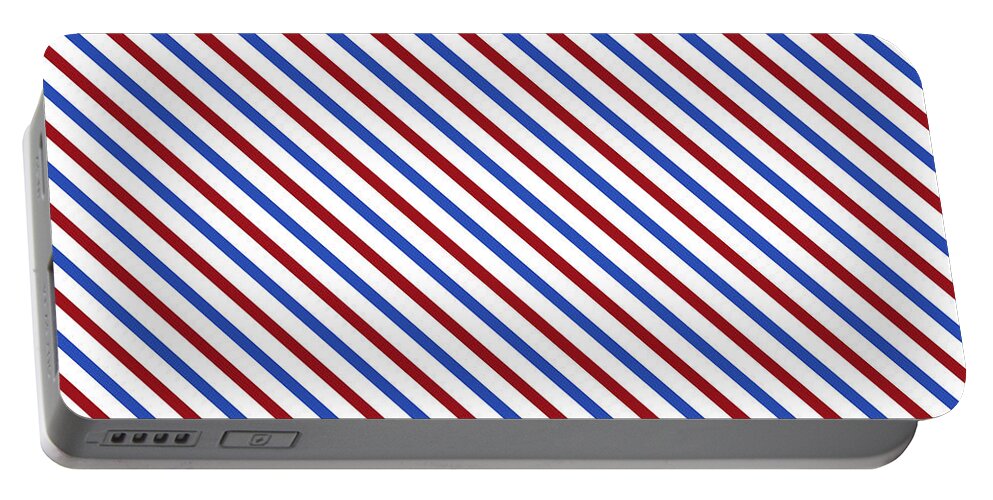 Simple Portable Battery Charger featuring the digital art Stripes Diagonal Carmine Red Cobalt Blue Simple Modern by Beverly Claire Kaiya