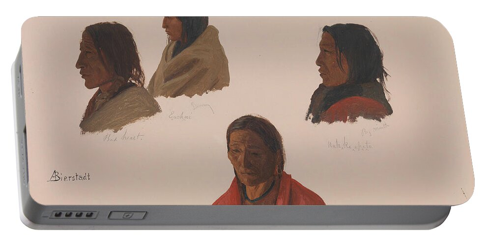 19th Century Art Portable Battery Charger featuring the painting Studies of Indian Chiefs Made at Fort Laramie by Albert Bierstadt