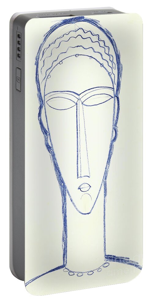 Modigliani Portable Battery Charger featuring the drawing Study for a Head for a Sculpture by Amedeo Modigliani