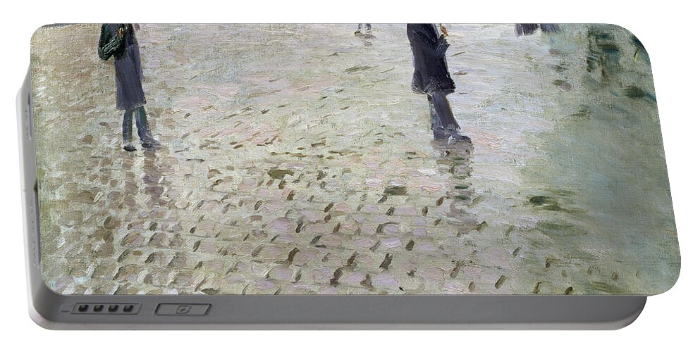 Gustave Portable Battery Charger featuring the painting Study for a Paris Street Rainy Day by Gustave Caillebotte